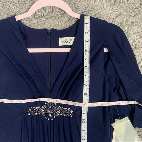NWT Eliza J Navy Blue Embellished Cape Maxi Gown - Picture 15 of 16